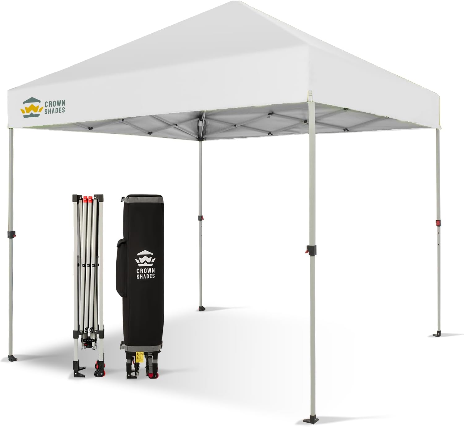 Crown Shades 10x10 Pop Up Canopy - Beach Tent with One Push Setup - Outdoor Sun Shade for Events, Parties, Camping - Gazebo with STO-N-Go Cover Bag, Silver Coated Top, 3 Height& 4 Sand Bags, Sky Blue