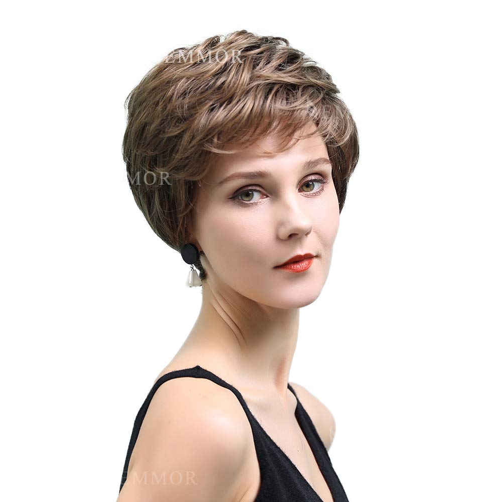 Short Silver Grey Human Hair Blend Wigs for Women Natural Hair Pixie Cut Wig - Wigtrends