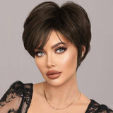 Pixie Cut Wigs Short Stylish Fluffy Layer Wig Brown Mix Blonde Wig Short Human Hair Wigs