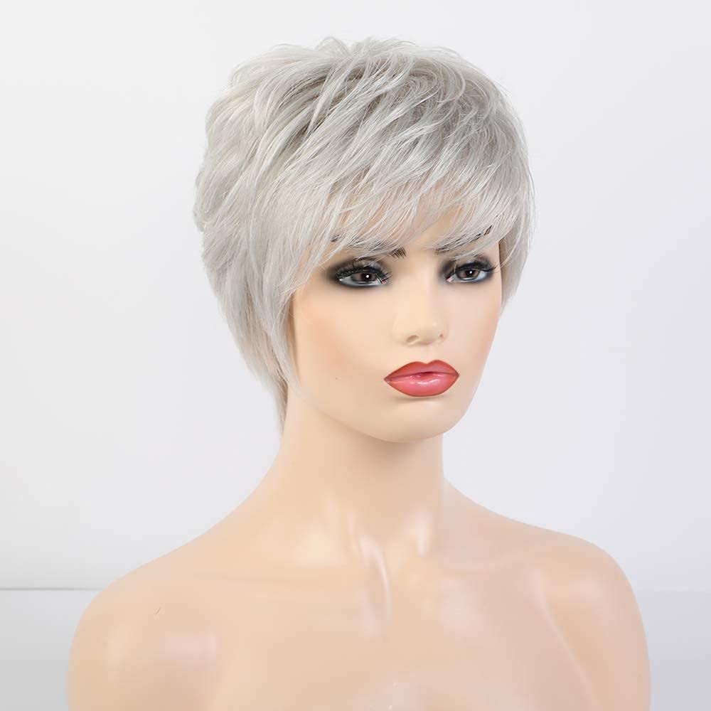 Short Grey Human Hair Wigs for Women Natural Pixie Cut Wig Daily Hair - Wigtrends