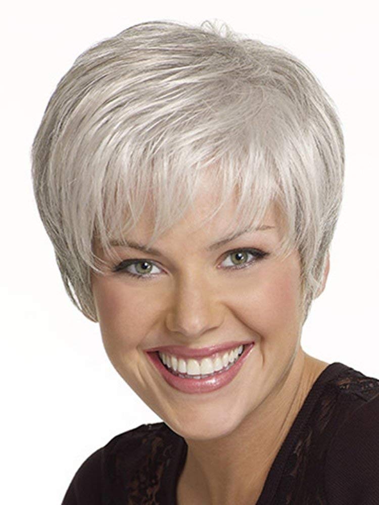 Short Grey Human Hair Wigs for Women Natural Pixie Cut Wig Daily Hair - Wigtrends