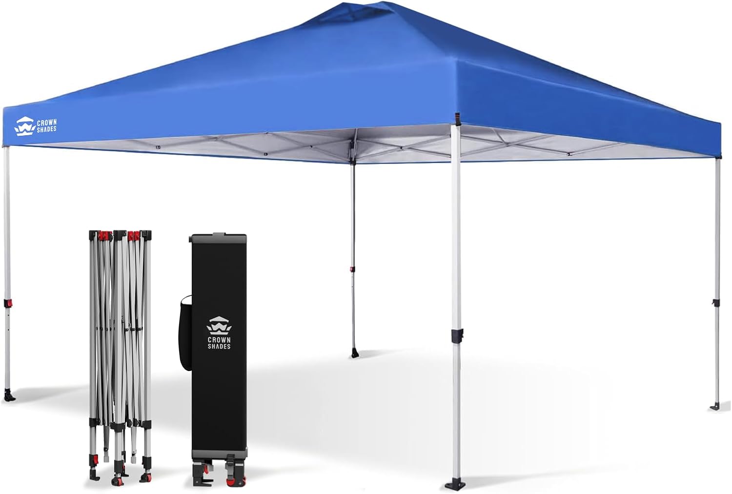 Crown Shades 10x10 Pop Up Canopy - Beach Tent with One Push Setup - Outdoor Sun Shade for Events, Parties, Camping - Gazebo with STO-N-Go Cover Bag, Silver Coated Top, 3 Height& 4 Sand Bags, Sky Blue