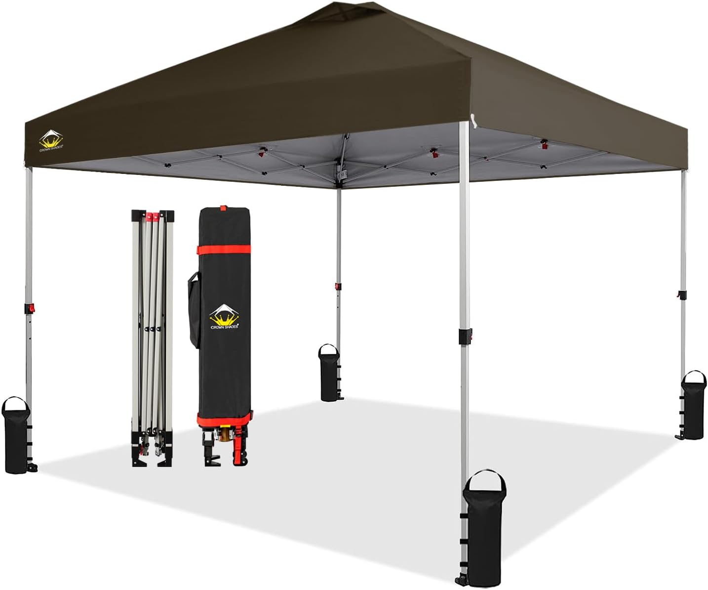 Crown Shades 10x10 Pop Up Canopy - Beach Tent with One Push Setup - Outdoor Sun Shade for Events, Parties, Camping - Gazebo with STO-N-Go Cover Bag, Silver Coated Top, 3 Height& 4 Sand Bags, Sky Blue
