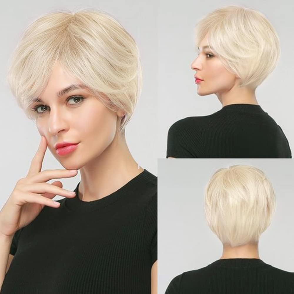 Pixie Layered Short Blonde Wigs Blonde Mixed Brown Human Hair Wigs