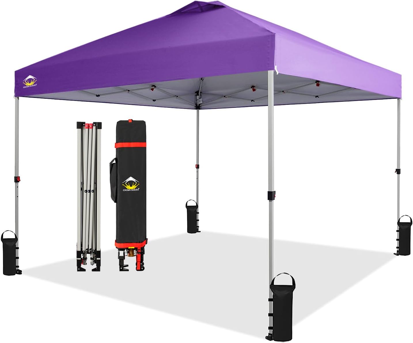 Crown Shades 10x10 Pop Up Canopy - Beach Tent with One Push Setup - Outdoor Sun Shade for Events, Parties, Camping - Gazebo with STO-N-Go Cover Bag, Silver Coated Top, 3 Height& 4 Sand Bags, Sky Blue