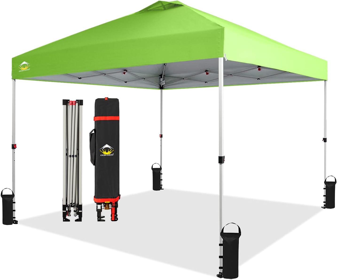 Crown Shades 10x10 Pop Up Canopy - Beach Tent with One Push Setup - Outdoor Sun Shade for Events, Parties, Camping - Gazebo with STO-N-Go Cover Bag, Silver Coated Top, 3 Height& 4 Sand Bags, Sky Blue