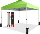 Crown Shades 10x10 Pop Up Canopy - Beach Tent with One Push Setup - Outdoor Sun Shade for Events, Parties, Camping - Gazebo with STO-N-Go Cover Bag, Silver Coated Top, 3 Height& 4 Sand Bags, Sky Blue