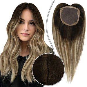 5"*5" Base Topper Real Human Hair Pieces Balayage Brown Wigs Hair Piece - Wigtrends