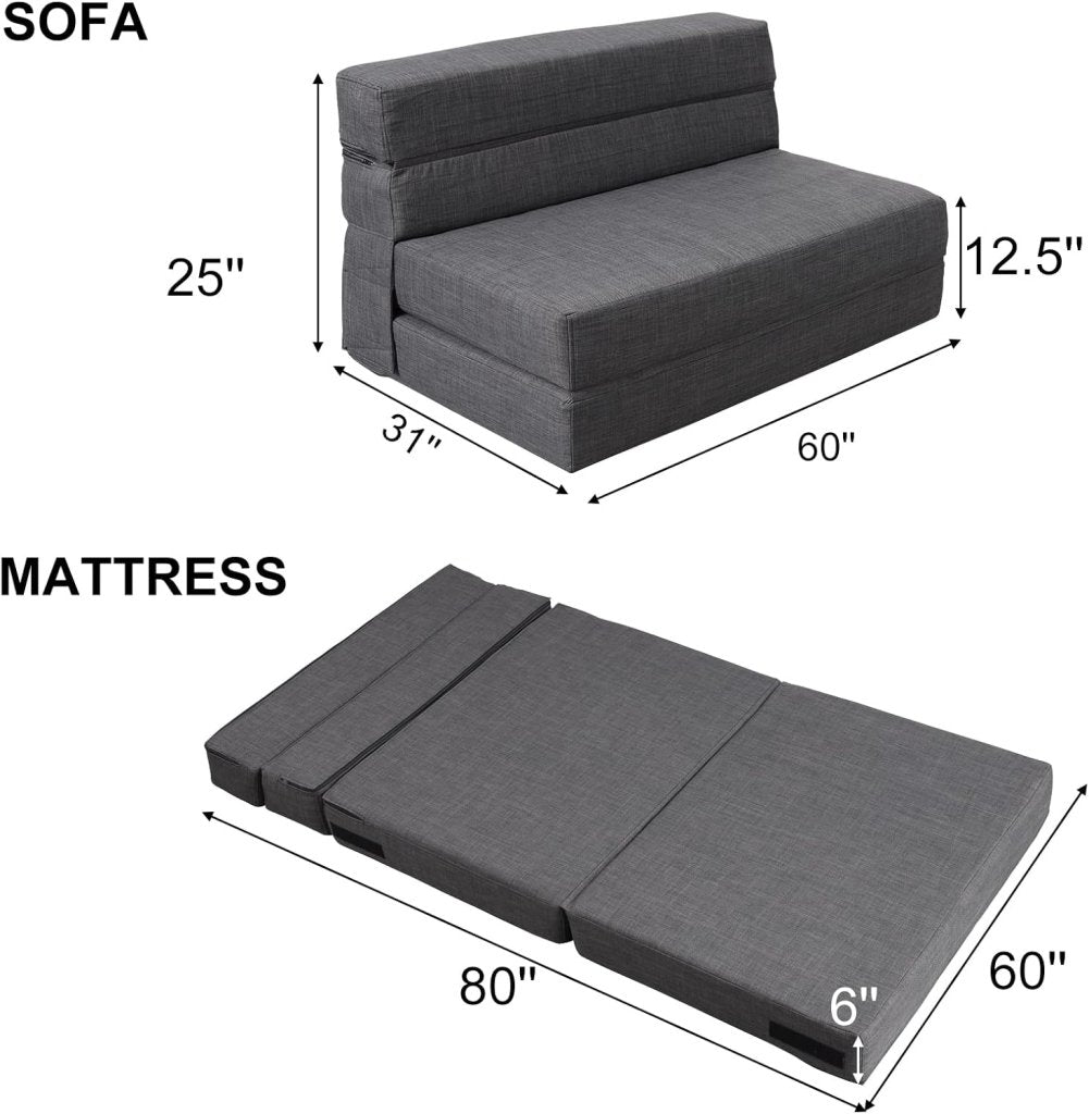 60 inch pull out sofa bed, memory foam sofa with 2 pillows, futon bed, guest bed and pull out sofa, - Wigtrends