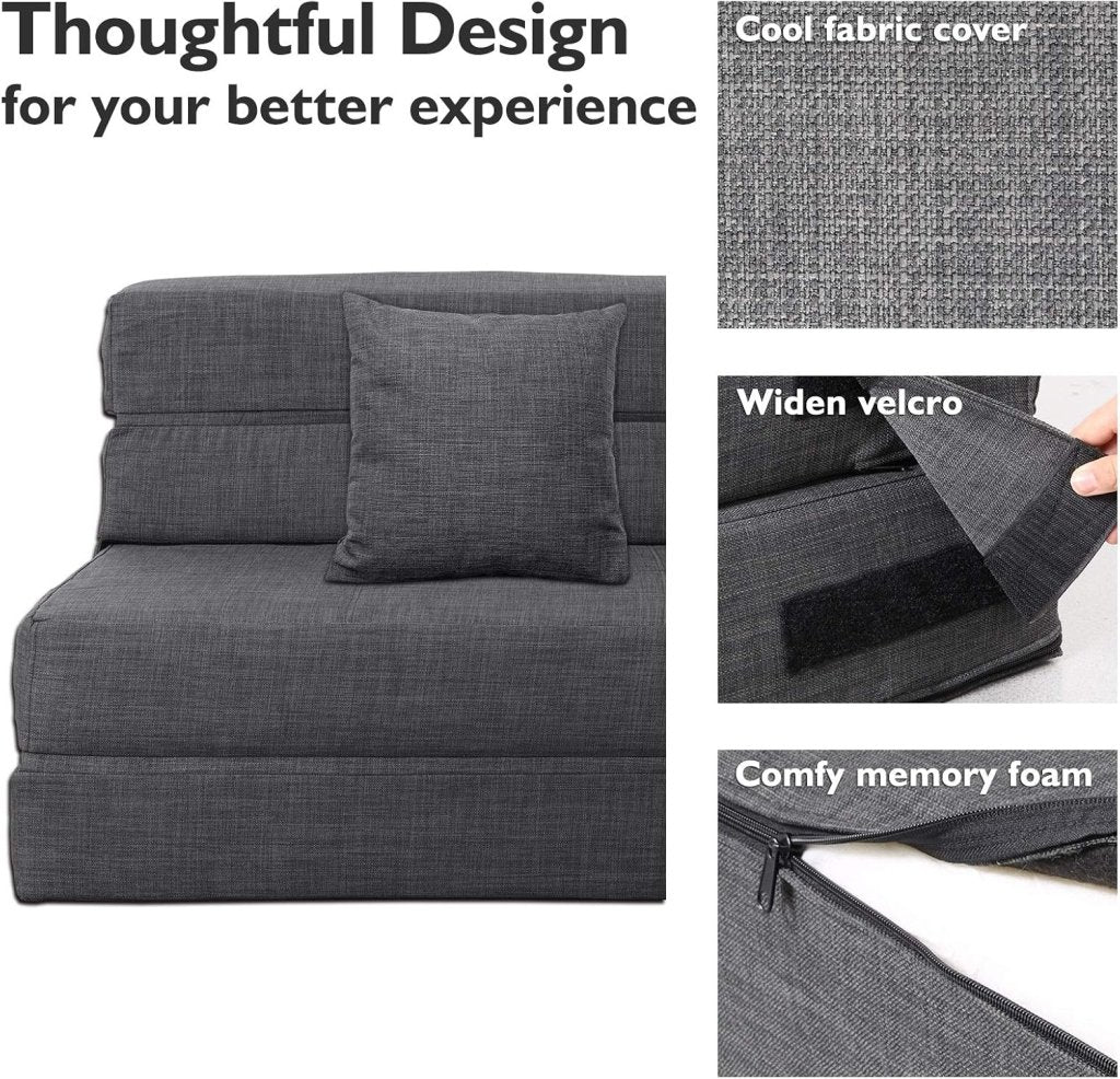60 inch pull out sofa bed, memory foam sofa with 2 pillows, futon bed, guest bed and pull out sofa, - Wigtrends