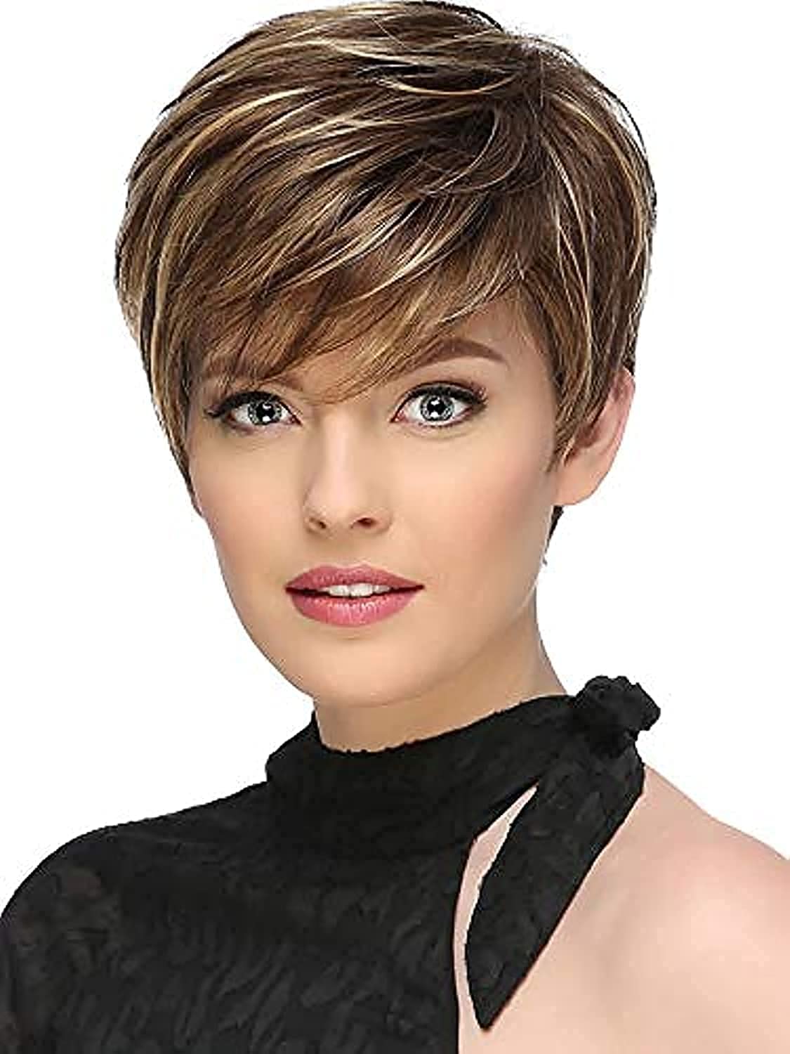 Short Mixed for Women Layered Red Brown Pixie Cut Wig with Bangs Heat Synthetic Short Hair Wigs