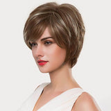 Pixie Cut Wigs Short Stylish Fluffy Layer Wig Brown Mix Blonde Wig Short Human Hair Wigs