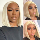 613# Blonde Brazilian Straight Short Bob Wigs 180% Density Transparent Lace Frontal Wig Pre Plucked Glueless Lace Wigs - Wigtrends