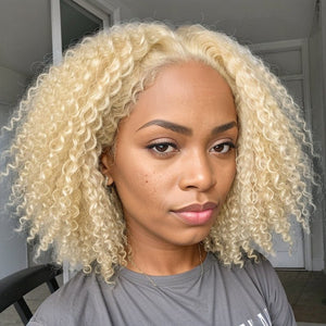 #613 Blonde Easy To Dye Kinky Curly Glueless Wigs Closure Lace Wig Human Hair - Wigtrends