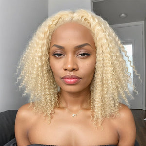 #613 Blonde Easy To Dye Kinky Curly Glueless Wigs Closure Lace Wig Human Hair - Wigtrends