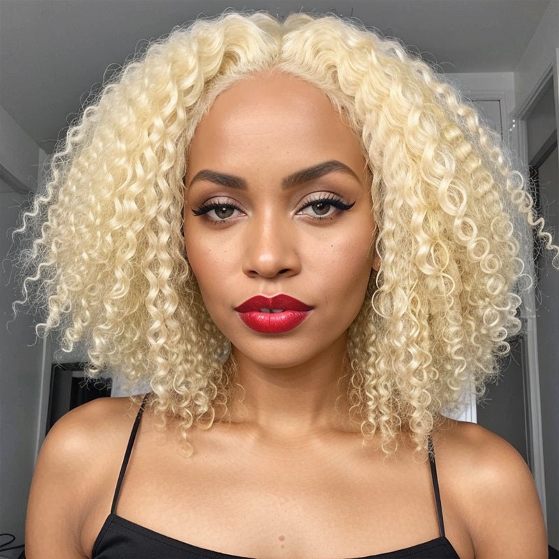 #613 Blonde Easy To Dye Kinky Curly Glueless Wigs Closure Lace Wig Human Hair - Wigtrends