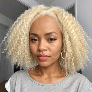 #613 Blonde Easy To Dye Kinky Curly Glueless Wigs Closure Lace Wig Human Hair - Wigtrends