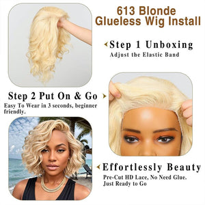 #613 Blonde Lace Front Bob Wigs Short Wavy Human Hair Wigs - Wigtrends