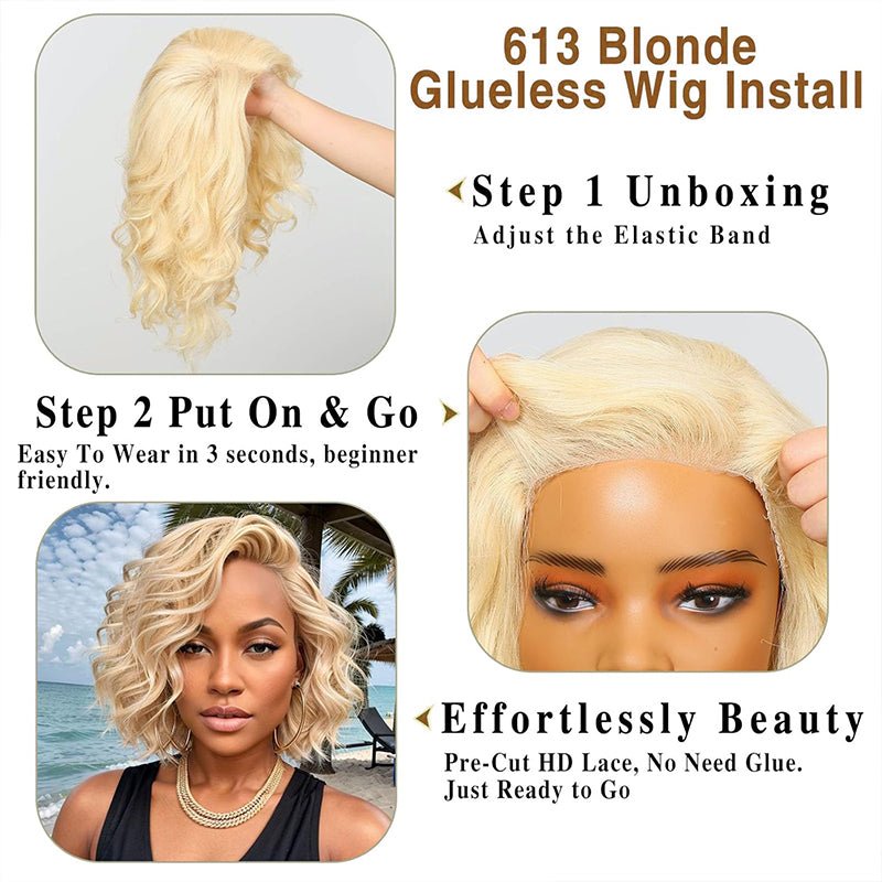 #613 Blonde Lace Front Bob Wigs Short Wavy Human Hair Wigs - Wigtrends