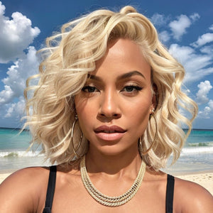 #613 Blonde Lace Front Bob Wigs Short Wavy Human Hair Wigs - Wigtrends