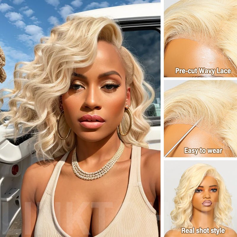 #613 Blonde Lace Front Bob Wigs Short Wavy Human Hair Wigs - Wigtrends