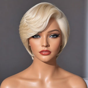 613 Blonde Pixie Cut Glueless 5x5 Closure Lace C Part Short Wig Human Hair - Wigtrends