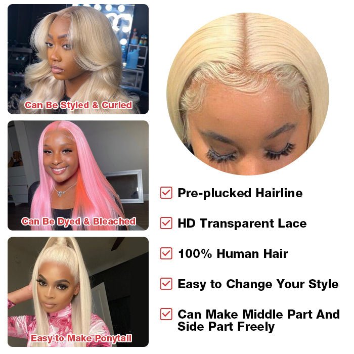 613 Blonde Straight Human Hair Lace Front Wigs For Women 13X4 HD Transparent Lace Wig With Baby Hair - Wigtrends