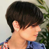 Pixie Layered Short Blonde Wigs Blonde Mixed Brown Human Hair Wigs