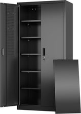 Aobabo 73''H Metal Garage Storage Cabinet with Wheels,Steel Cabinets with 2 Doors and 4 Adjustable Shelves for Home Office,Required Assembly,Black