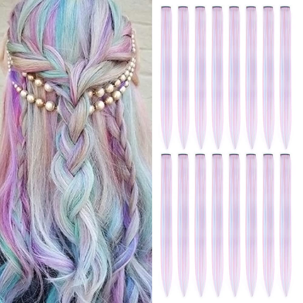 Colored Hair Extensions 20Inch Straight Color Clip in on Hair Extension Rainbow Party Highlights Synthetic Hairpiece