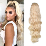 Body Wave Ponytail hair Extension Human Hair Wigs Wrap Around Drawstring Curly Wavy Ponytail Hairpieces(Silver Grey）