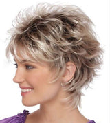 Short Curly Bob Layered Wig Wavy Salt and Pepper Gray Wig