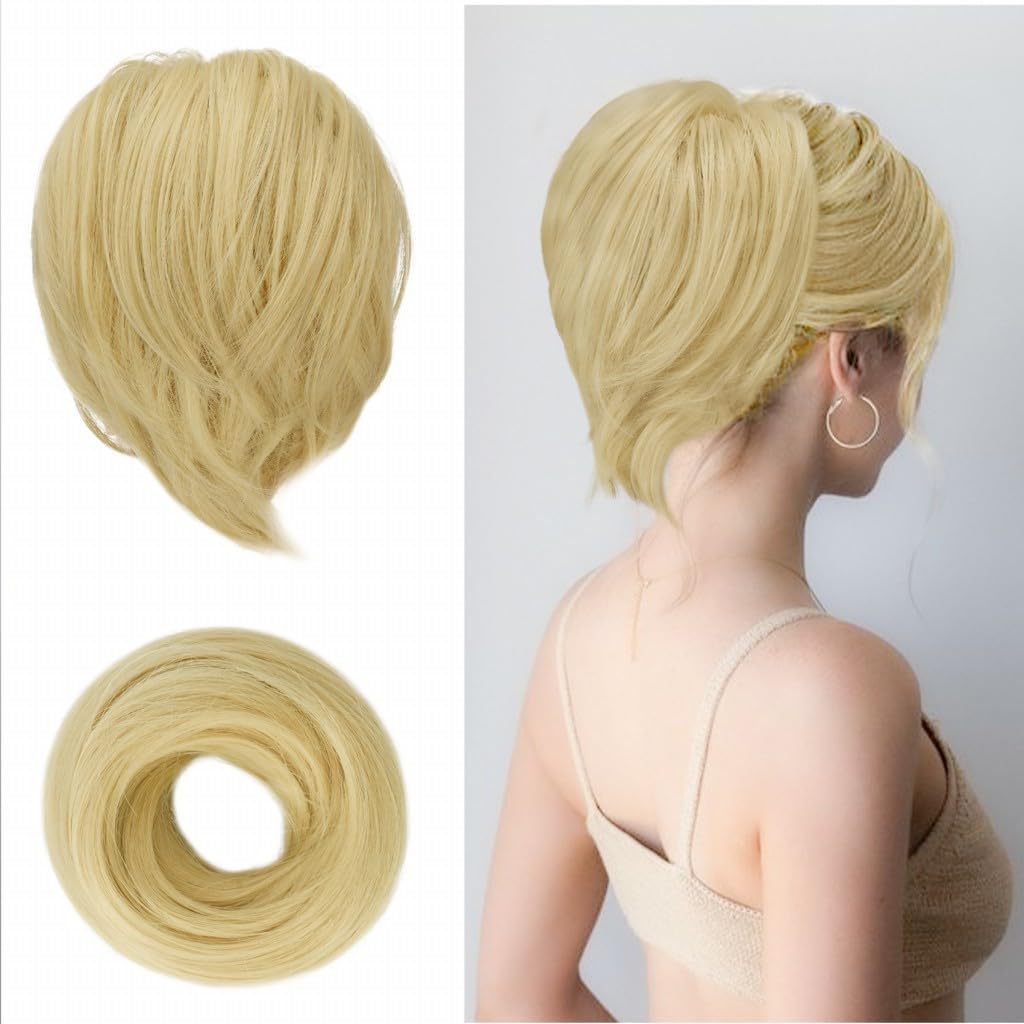 Hair Bun Ponytail Extension Straight Synthetic Hairpiece Fully Short Ponytail