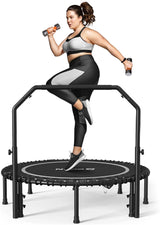 BCAN 450/550 LBS Foldable Mini Trampoline, 40"/48" Fitness Trampoline with Bungees, U Shape Adjustable Foam Handle, Stable & Quiet Exercise Rebounder for Adults Indoor/Outdoor Workout