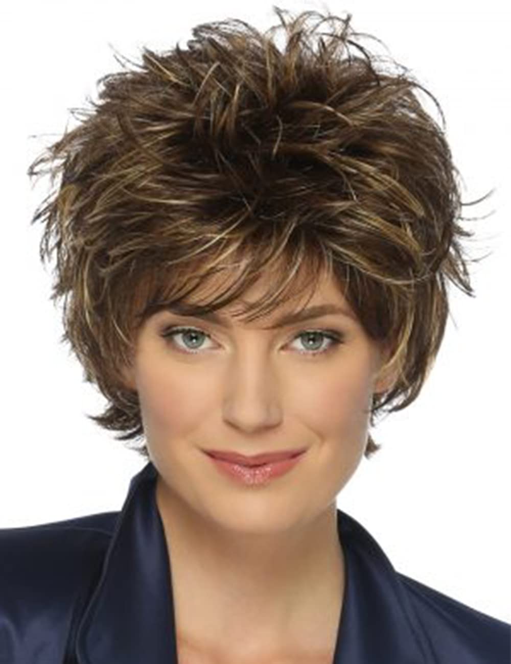 Short Mixed for Women Layered Red Brown Pixie Cut Wig with Bangs Heat Synthetic Short Hair Wigs