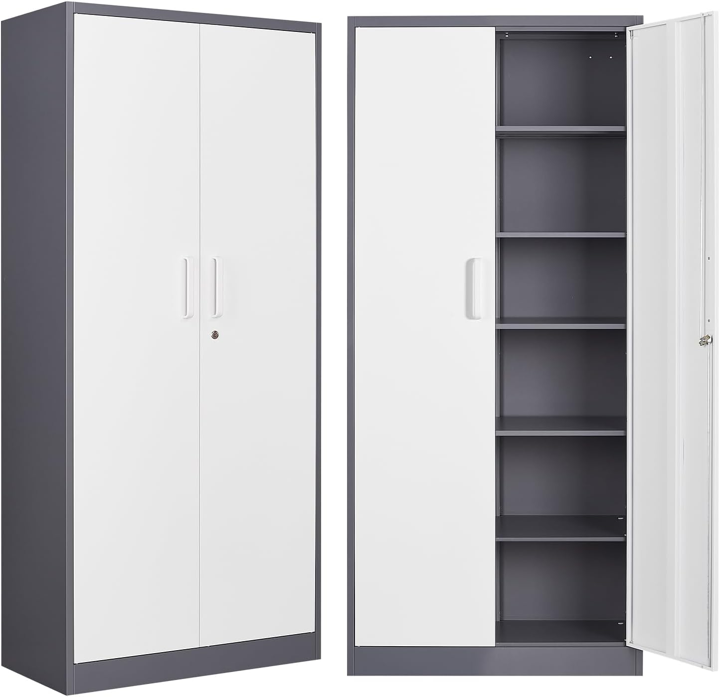 Metal Storage Cabinet with 2 Doors and 6 Shelves,Black Metal Cabinet with Lock,71" Lockable Garage Storage Cabinets,Locking File Cabinet,Steel Tool Cabinets for Home,Office,Garage,Shop,School