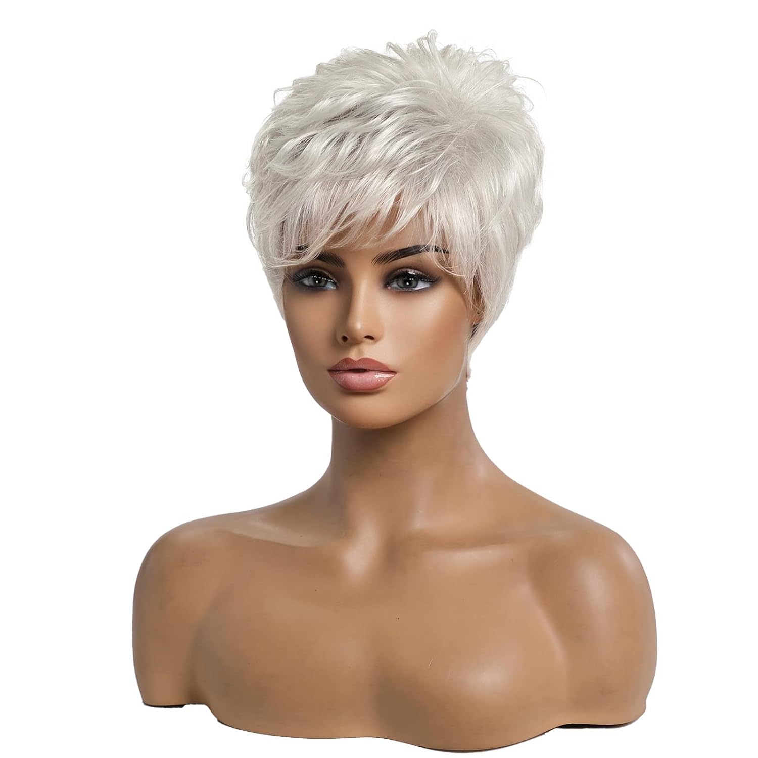 Short Silver Grey Human Hair Blend Wigs for Women Natural Hair Pixie Cut Wig - Wigtrends