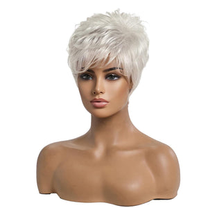 Short Silver Grey Human Hair Blend Wigs for Women Natural Hair Pixie Cut Wig - Wigtrends