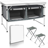 CampLand Outdoor Folding Table Aluminum Lightweight Height Adjustable with Storage Organizer for BBQ, Party, Camping