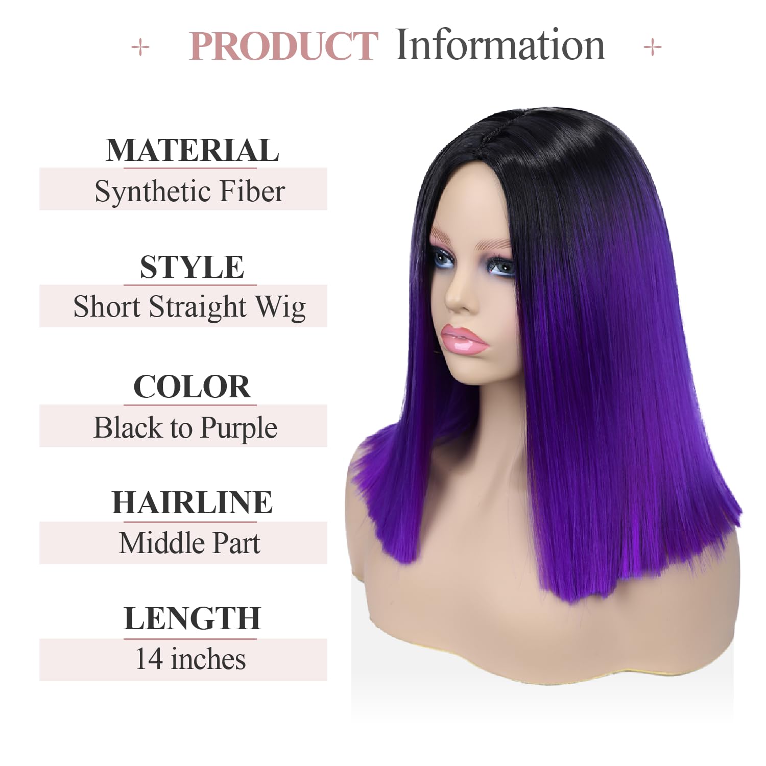 Quick Wig Ombre Wig Short Straight Bob Wig Black to Grey Wig Colorful Wigs for Girls and Women Shoulder Length Synthetic Halloween Cosplay Party Wigs 14 Inches - Wigtrends