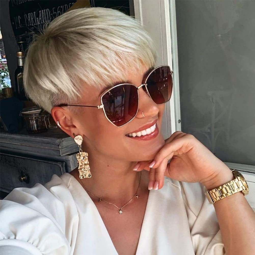 Pixie Cut Wigs Short Stylish Fluffy Layer Wig Brown Mix Blonde Wig Short Human Hair Wigs