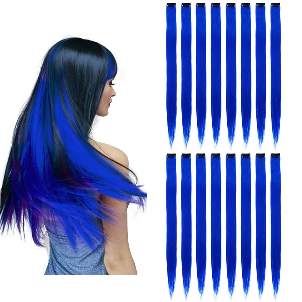 Colored Hair Extensions 20Inch Straight Color Clip in on Hair Extension Rainbow Party Highlights Synthetic Hairpiece