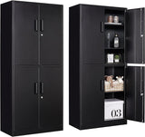 Metal Storage Cabinet with 2 Doors and 6 Shelves,Black Metal Cabinet with Lock,71" Lockable Garage Storage Cabinets,Locking File Cabinet,Steel Tool Cabinets for Home,Office,Garage,Shop,School