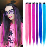 Colored Hair Extensions 20Inch Straight Color Clip in on Hair Extension Rainbow Party Highlights Synthetic Hairpiece