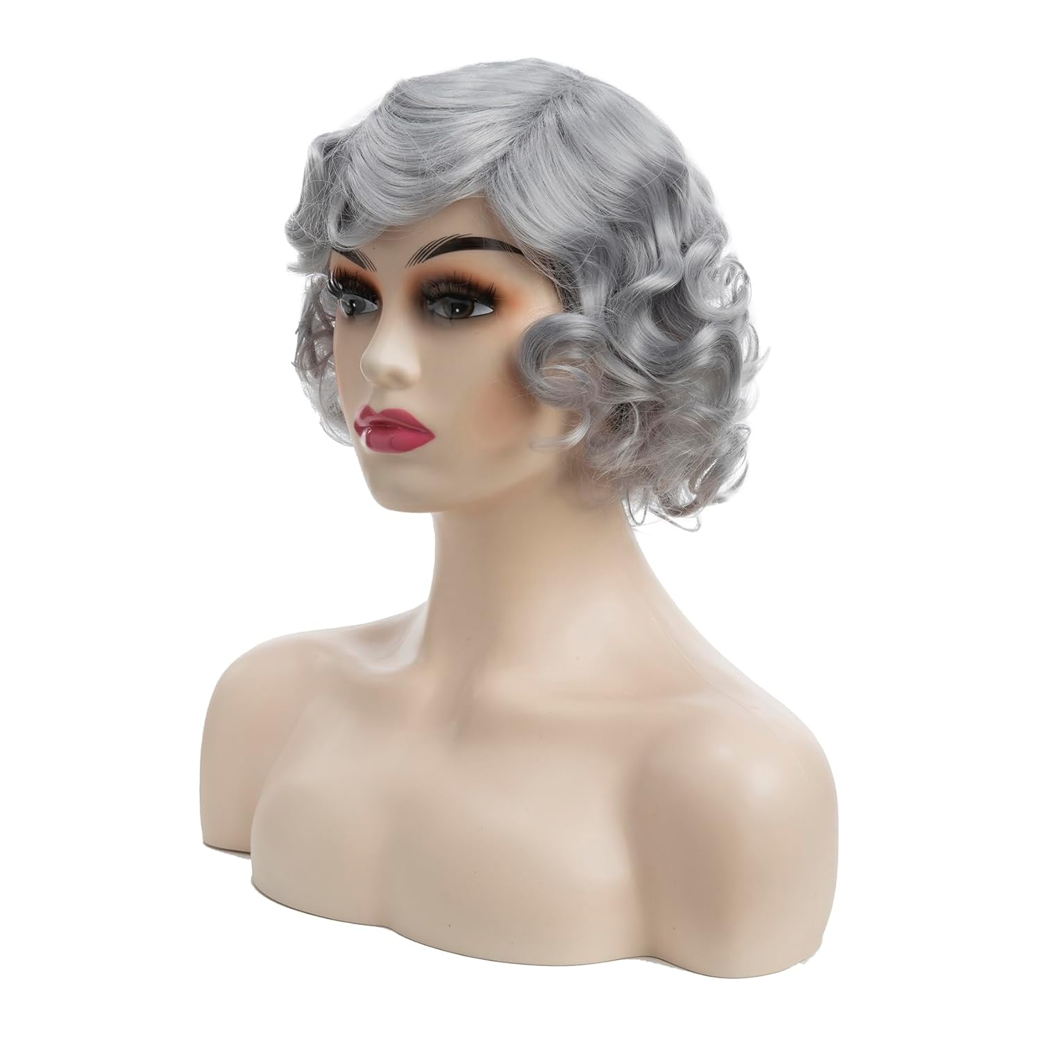 Short Curly White Wig for Women Synthetic Natural Wavy Costume Wig - Wigtrends