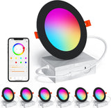 Smart Recessed Lighting 4 Inch RGBCW Color Changing 12W LED Downlight with Junction Box,1080 Lumen Recessed Ceiling Light Compatible with Alexa,Dimmable by Bluetooth Control -12Pack