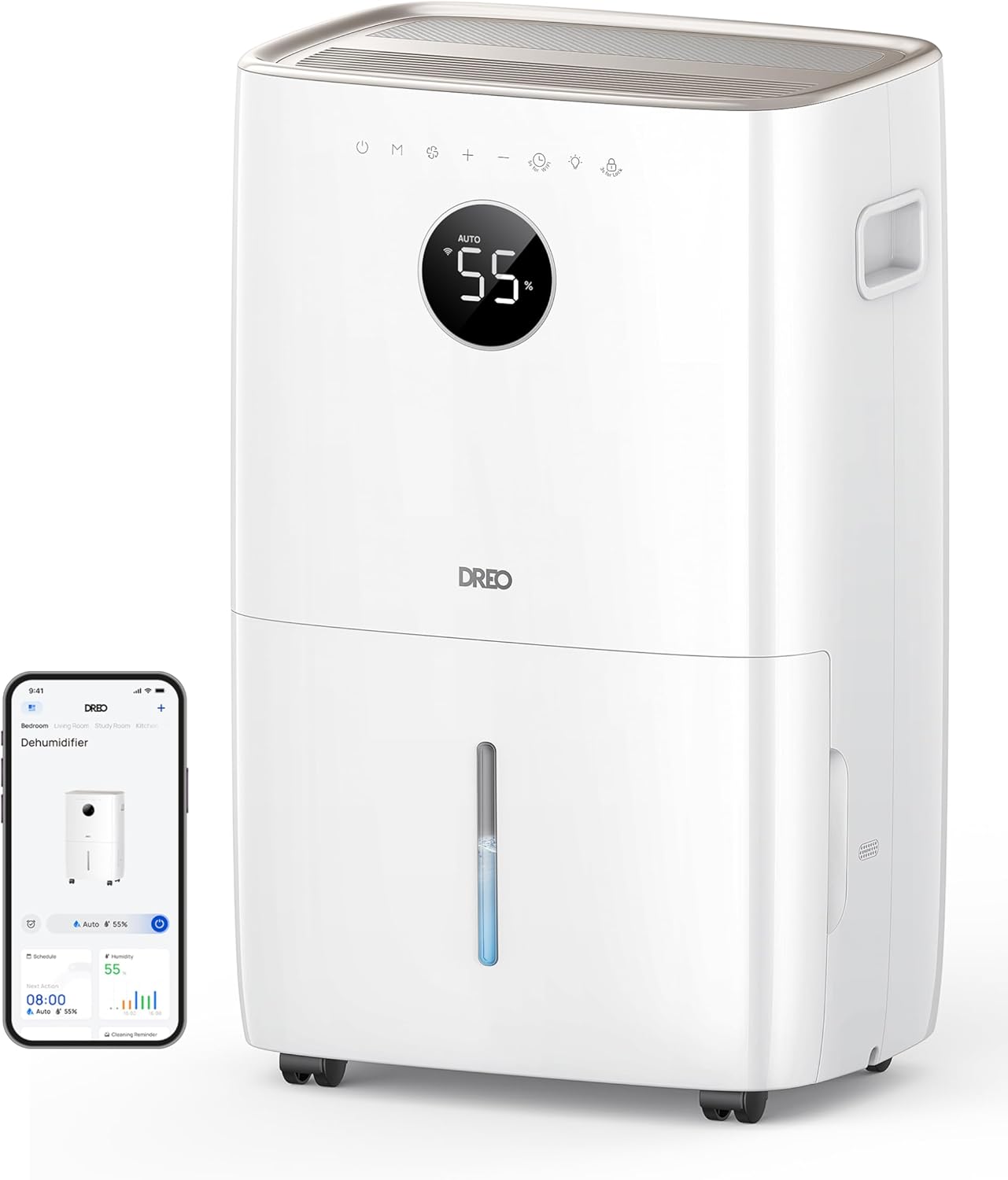 Dreo 110-Pint Smart Dehumidifier for Basement, 4500 Ft² for Large Room, 2 Gallon Water Tank, Auto/Comfort/Constant Mode Dehumidifiers for Home, Bedroom, Bathroom, with Drain Hose, White, 711S