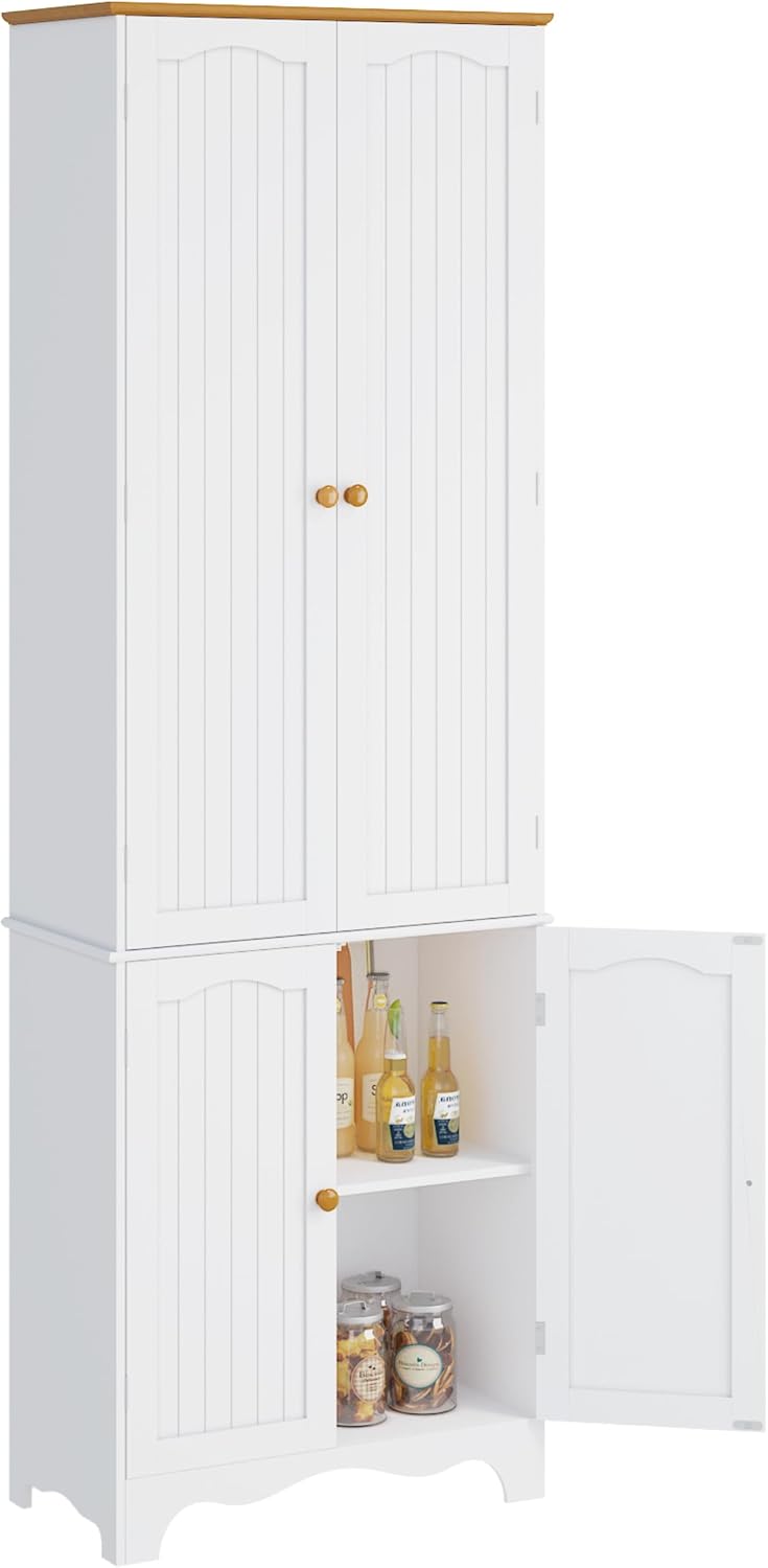 Function Home Tall Pantry Cabinet, Freestanding Storage Cabinet, Wooden Kitchen Pantry with 4 Doors and 5 Shelves, 72" Floor Cabinet Organizer for Kitchen Living Room Bathroom, Grey