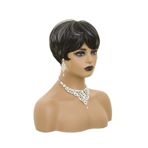 Pixie Cut Wig Short Wigs for Black Women Black Mixed With Grey Human Hair Wigs - Wigtrends