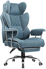 COMHOMA Big and Tall Office Chair, High Back Leather Gaming Chair with Footrest, Executive Ergonomic Office Chair with Pocket Spring Lumbar Support and with Outward Fixed Soft Armrests